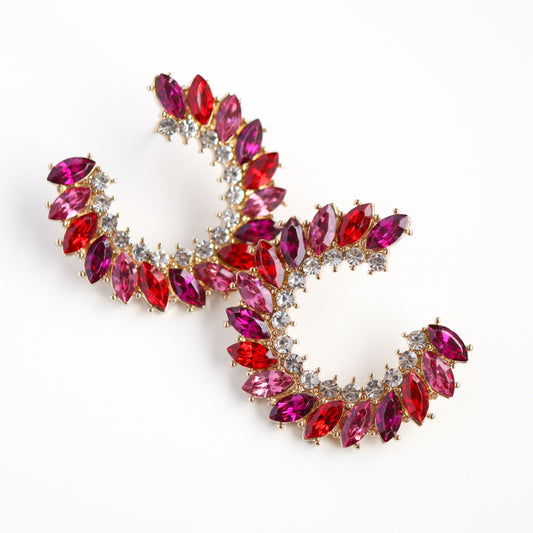 Pave Marquise Circle Earrings- Red