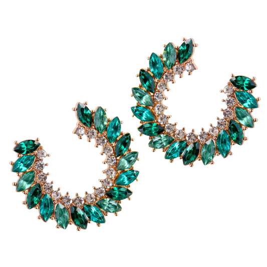 Pave Marquise Circle Earrings- Green