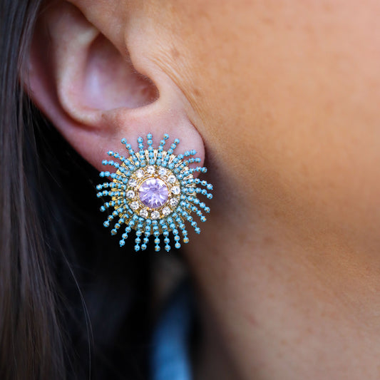 Blue and Lavender Beaded Studs